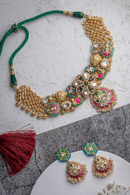 Shop Vivinia By Vidhi Mehra Gold Plated Imitation Diamonds Designer Kundan Polki Jewellery Set Online at Aza Fashions Shop_Vivinia By Vidhi Mehra_Gold Plated Imitation Diamonds Designer Kundan Polki Jewellery Set _Online_at_Aza_Fashions