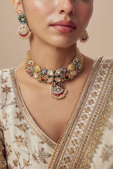 Vivinia By Vidhi Mehra Gold Plated Imitation Diamonds Designer Kundan Polki Jewellery Set at Aza Fashions Vivinia By Vidhi Mehra_Gold Plated Imitation Diamonds Designer Kundan Polki Jewellery Set _at_Aza_Fashions