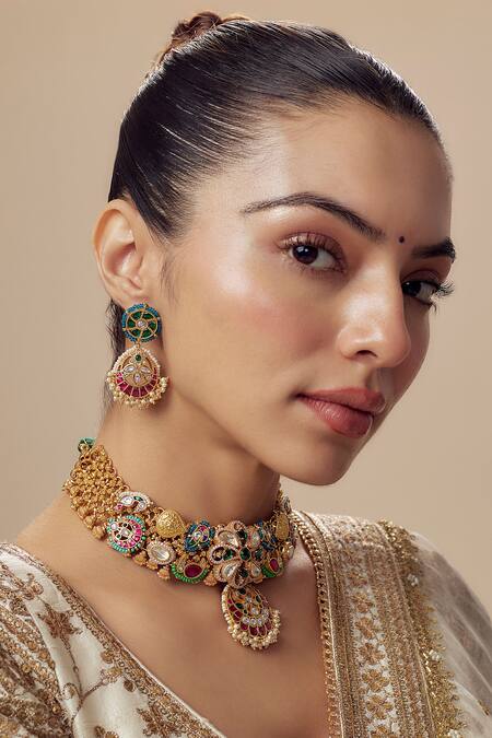 Buy Vivinia By Vidhi Mehra Gold Plated Imitation Diamonds Designer Kundan Polki Jewellery Set Buy_Vivinia By Vidhi Mehra_Gold Plated Imitation Diamonds Designer Kundan Polki Jewellery Set