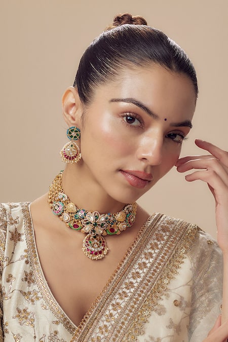VIVINIA by Vidhi Mehra Gold Plated Diamonds Designer Kundan Polki Jewellery Set 