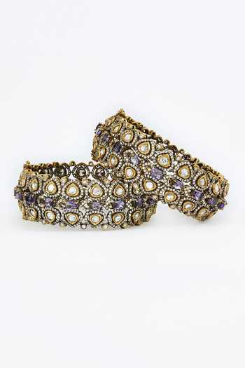 Vivinia By Vidhi Mehra Gold Plated Imitation Diamonds And Purple Kundan Polki Bangles Online at Aza Fashions Vivinia By Vidhi Mehra_Gold Plated Imitation Diamonds And Purple Kundan Polki Bangles _Online_at_Aza_Fashions