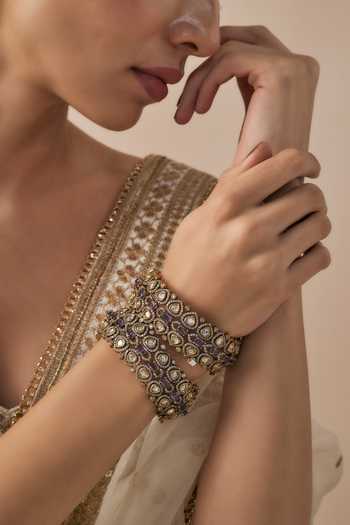 Buy Vivinia By Vidhi Mehra Gold Plated Imitation Diamonds And Purple Kundan Polki Bangles Online at Aza Fashions Buy_Vivinia By Vidhi Mehra_Gold Plated Imitation Diamonds And Purple Kundan Polki Bangles _Online_at_Aza_Fashions
