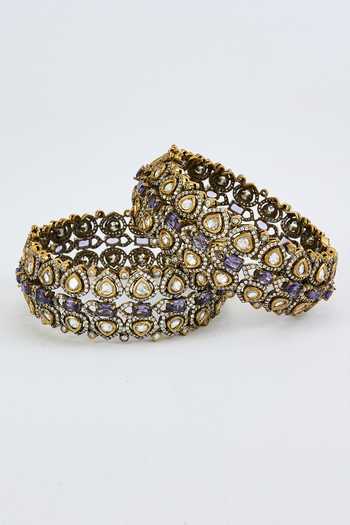 Shop Vivinia By Vidhi Mehra Gold Plated Imitation Diamonds And Purple Kundan Polki Bangles Online at Aza Fashions Shop_Vivinia By Vidhi Mehra_Gold Plated Imitation Diamonds And Purple Kundan Polki Bangles _Online_at_Aza_Fashions