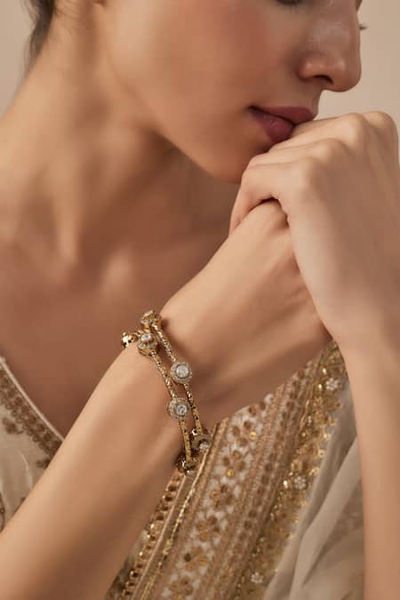 Shop Vivinia By Vidhi Mehra Gold Plated Imitation Diamonds Kundan Polki Designer Bangles Online at Aza Fashions Shop_Vivinia By Vidhi Mehra_Gold Plated Imitation Diamonds Kundan Polki Designer Bangles _Online_at_Aza_Fashions