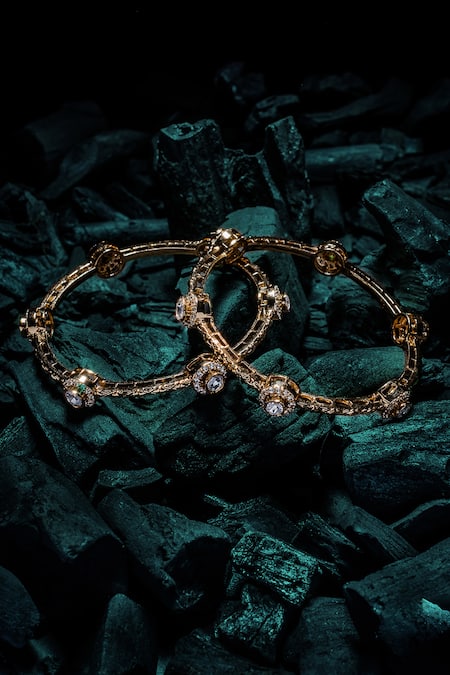 Vivinia By Vidhi Mehra Gold Plated Imitation Diamonds Kundan Polki Designer Bangles at Aza Fashions Vivinia By Vidhi Mehra_Gold Plated Imitation Diamonds Kundan Polki Designer Bangles _at_Aza_Fashions