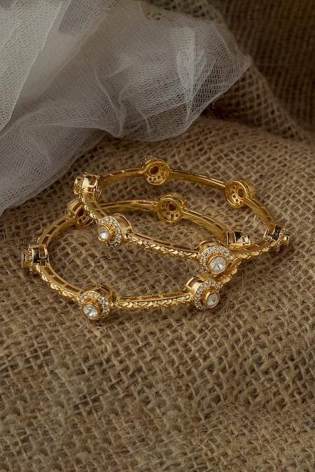 Shop Vivinia By Vidhi Mehra Gold Plated Imitation Diamonds Kundan Polki Designer Bangles at Aza Fashions Shop_Vivinia By Vidhi Mehra_Gold Plated Imitation Diamonds Kundan Polki Designer Bangles _at_Aza_Fashions