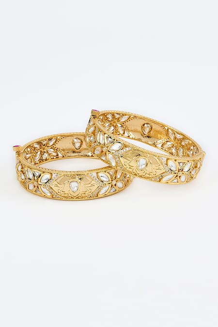 Vivinia By Vidhi Mehra_Gold Plated Imitation Diamonds Kundan Polki Designer Bangles _Online_at_Aza_Fashions