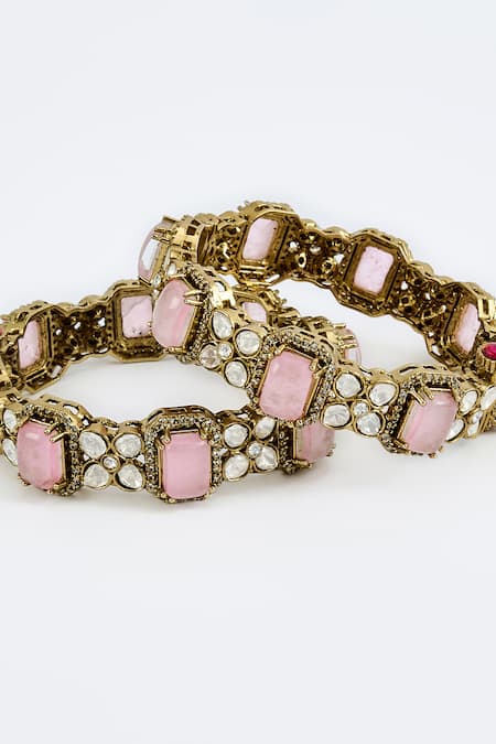 Vivinia By Vidhi Mehra Gold Plated Zari And Pink Zircon Designer Bangles Online at Aza Fashions Vivinia By Vidhi Mehra_Gold Plated Zari And Pink Zircon Designer Bangles _Online_at_Aza_Fashions