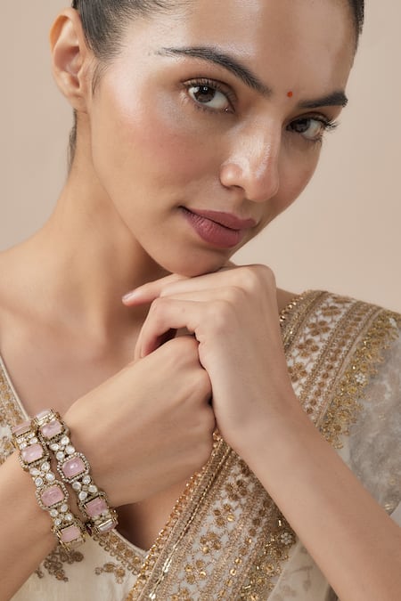 Vivinia By Vidhi Mehra Gold & Pink Zircon Designer Bangles 