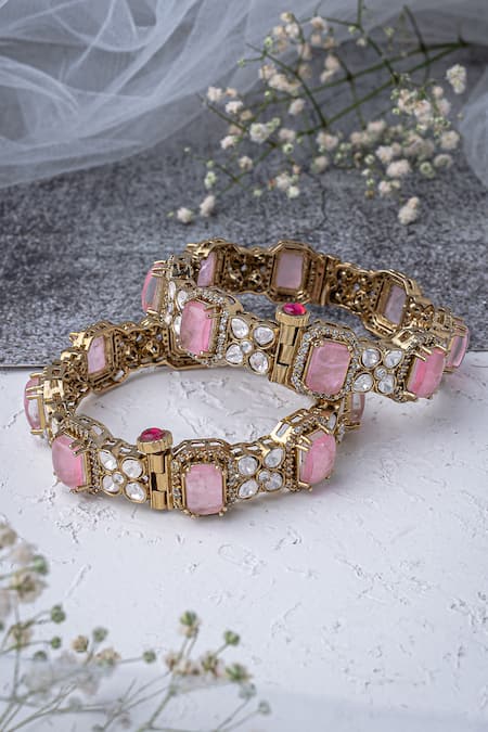 Vivinia By Vidhi Mehra Gold & Pink Zircon Designer Bangles 