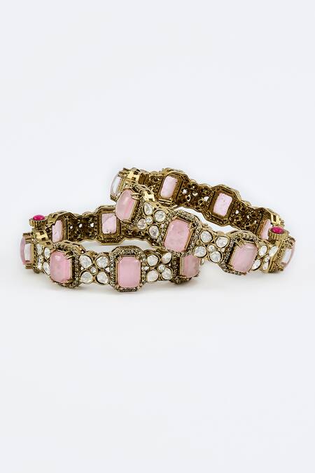 Buy Vivinia By Vidhi Mehra Gold Plated Zari And Pink Zircon Designer Bangles Online at Aza Fashions Buy_Vivinia By Vidhi Mehra_Gold Plated Zari And Pink Zircon Designer Bangles _Online_at_Aza_Fashions
