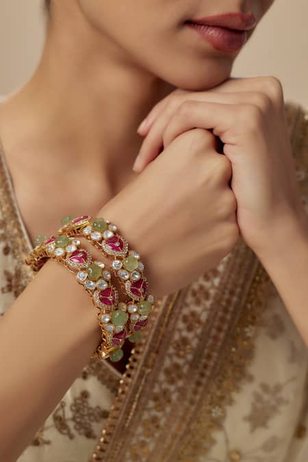 Vivinia By Vidhi Mehra_Gold Plated Imitation Diamonds Kundan Polki Designer Bangles _Online_at_Aza_Fashions