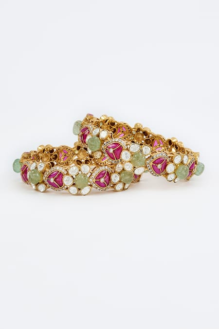 Buy_Vivinia By Vidhi Mehra_Gold Plated Imitation Diamonds Kundan Polki Designer Bangles _Online_at_Aza_Fashions
