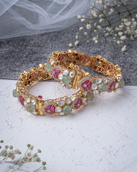 Buy_Vivinia By Vidhi Mehra_Gold Plated Imitation Diamonds Kundan Polki Designer Bangles 