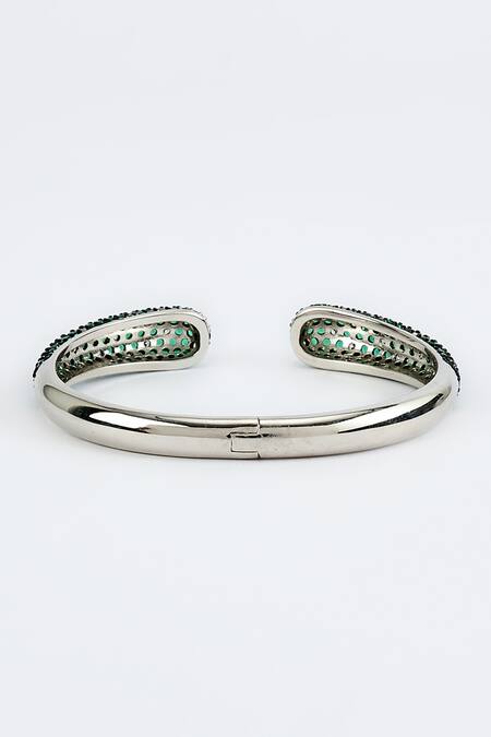 Vivinia By Vidhi Mehra_Silver Plated Zari Zircon Embellished Green Bangle _Online_at_Aza_Fashions