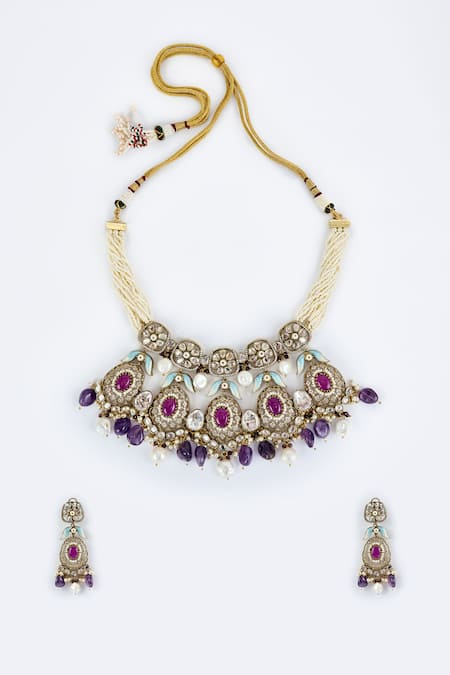 Shop Vivinia By Vidhi Mehra Gold Plated Diamonds, Stones Kundan Polki Designer Jewellery Set at Aza Fashions Shop_Vivinia By Vidhi Mehra_Gold Plated Diamonds, Stones Kundan Polki Designer Jewellery Set _at_Aza_Fashions