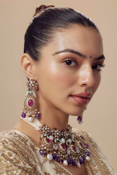 Vivinia By Vidhi Mehra Gold Plated Diamonds, Stones Kundan Polki Designer Jewellery Set at Aza Fashions Vivinia By Vidhi Mehra_Gold Plated Diamonds, Stones Kundan Polki Designer Jewellery Set _at_Aza_Fashions