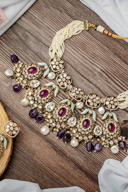Buy Vivinia By Vidhi Mehra Gold Plated Diamonds, Stones Kundan Polki Designer Jewellery Set Buy_Vivinia By Vidhi Mehra_Gold Plated Diamonds, Stones Kundan Polki Designer Jewellery Set
