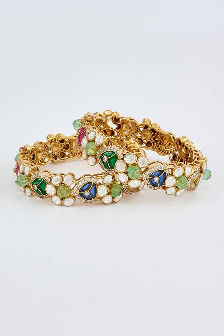 Buy Vivinia By Vidhi Mehra Gold Plated Imitation Diamonds Multi Stone Embellished Bangles Online at Aza Fashions Buy_Vivinia By Vidhi Mehra_Gold Plated Imitation Diamonds Multi Stone Embellished Bangles _Online_at_Aza_Fashions