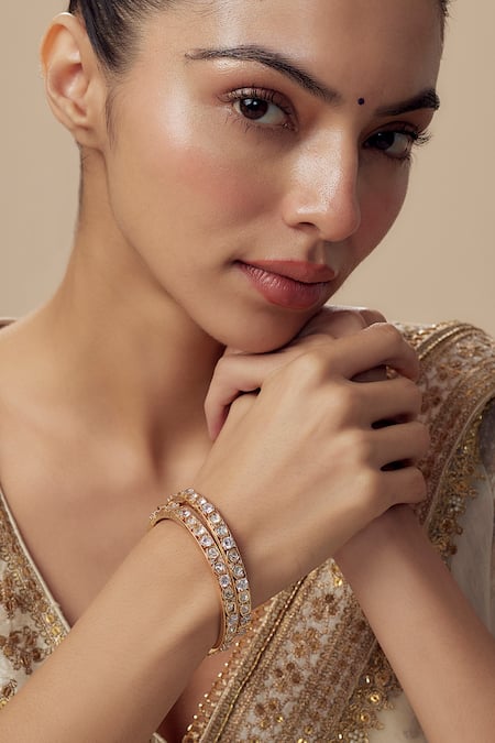 Vivinia By Vidhi Mehra Gold Plated Imitation Diamonds Designer Kundan Polki Bangles 