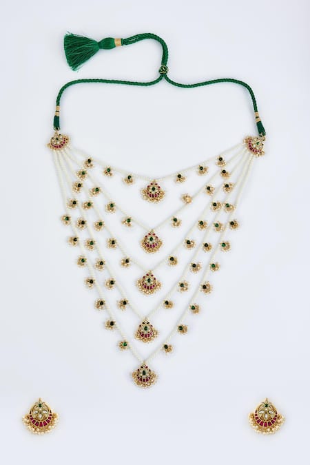 Vivinia By Vidhi Mehra Gold Kundan Polki Necklace & Earring Set 