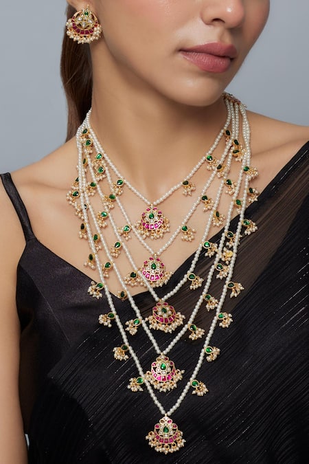 Vivinia By Vidhi Mehra Gold Plated Kundan Polki Necklace And Earring Set at Aza Fashions Vivinia By Vidhi Mehra_Gold Plated Kundan Polki Necklace And Earring Set _at_Aza_Fashions