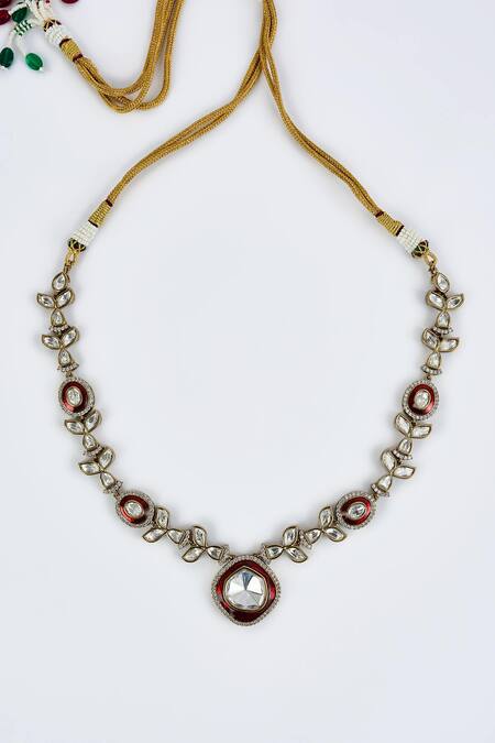 Buy_Vivinia By Vidhi Mehra_Gold Plated Kundan Polki Necklace And Earring Set _Online_at_Aza_Fashions