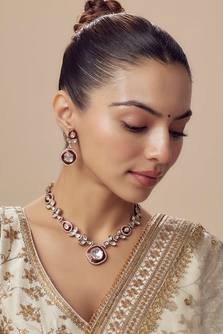 VIVINIA by Vidhi Mehra Kundan Polki Necklace & Earring Set 