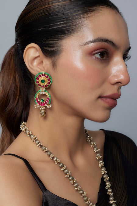 Shop_Vivinia By Vidhi Mehra_Multi Color Kundan Polki Necklace And Earring Set _Online_at_Aza_Fashions