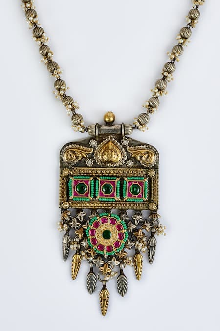 Shop_Vivinia By Vidhi Mehra_Multi Color Kundan Polki Necklace And Earring Set 