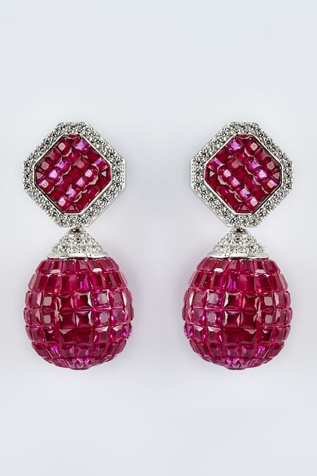 Vivinia By Vidhi Mehra_Silver Plated Zari Designer Zircon Embellished Danglers _Online_at_Aza_Fashions