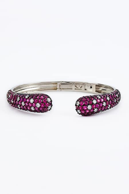 Shop_Vivinia By Vidhi Mehra_Silver Plated Zari Zircon Embellished Kada _Online_at_Aza_Fashions