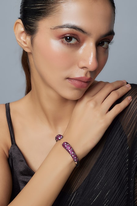 VIVINIA by Vidhi Mehra Zircon Embellished Silver Kada 