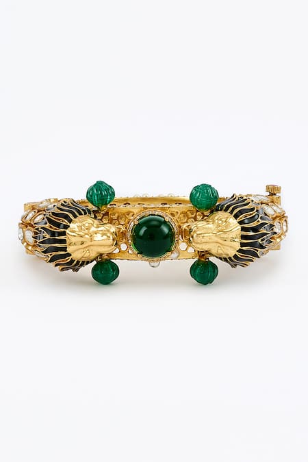 Vivinia By Vidhi Mehra_Gold Plated And Green Kundan Polki Bangle _Online_at_Aza_Fashions