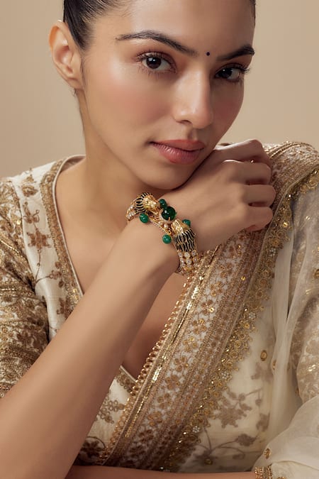 VIVINIA by Vidhi Mehra Gold & Green Kundan Polki Bangle 