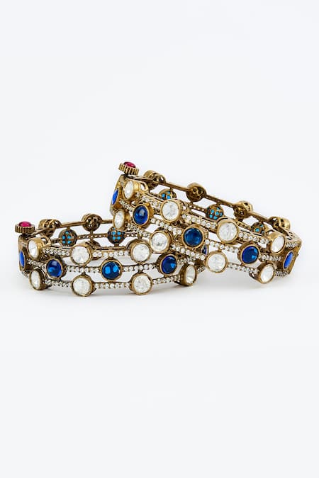 Buy Vivinia By Vidhi Mehra Gold Plated Imitation Diamonds And Blue Kundan Polki Bangles Online at Aza Fashions Buy_Vivinia By Vidhi Mehra_Gold Plated Imitation Diamonds And Blue Kundan Polki Bangles _Online_at_Aza_Fashions