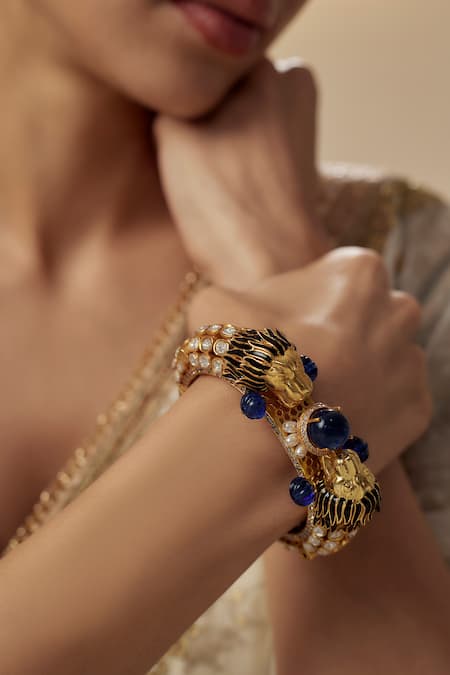 Vivinia By Vidhi Mehra_Gold Plated And Blue Kundan Polki Bangle _Online_at_Aza_Fashions