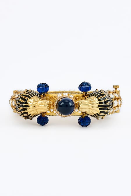 Buy_Vivinia By Vidhi Mehra_Gold Plated And Blue Kundan Polki Bangle _Online_at_Aza_Fashions