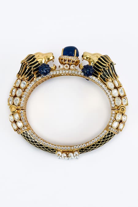 Shop_Vivinia By Vidhi Mehra_Gold Plated And Blue Kundan Polki Bangle _Online_at_Aza_Fashions
