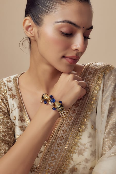 VIVINIA by Vidhi Mehra Gold & Blue Kundan Polki Bangle 