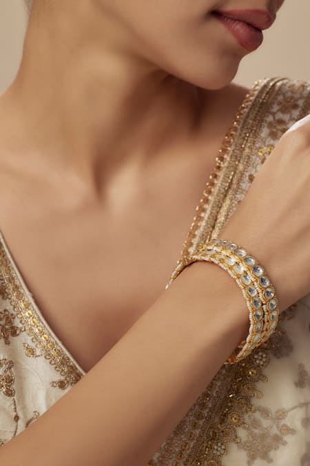 Vivinia By Vidhi Mehra_Gold Plated Imitation Diamonds Kundan Polki Embellished Bangles _Online_at_Aza_Fashions