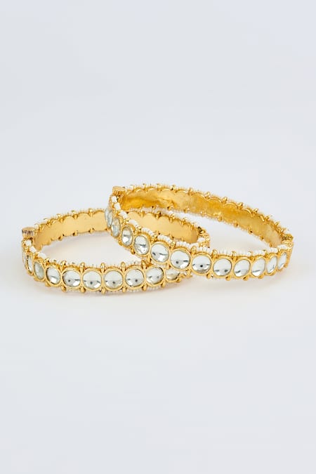Buy_Vivinia By Vidhi Mehra_Gold Plated Imitation Diamonds Kundan Polki Embellished Bangles _Online_at_Aza_Fashions