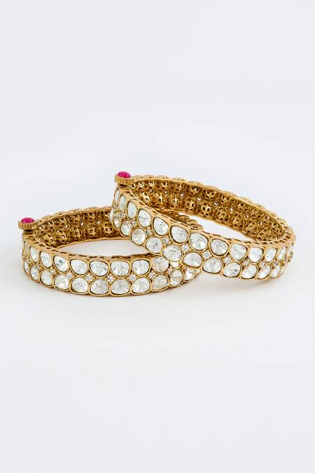 Vivinia By Vidhi Mehra_Gold Plated Kundan Polki Designer Bangles _Online_at_Aza_Fashions