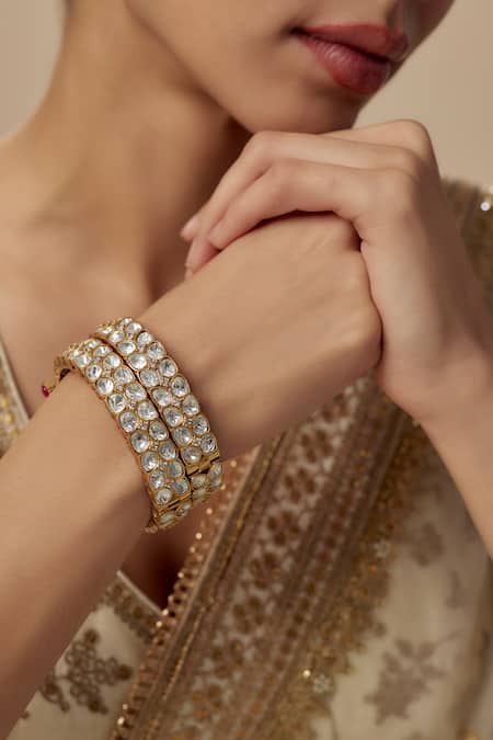 Buy_Vivinia By Vidhi Mehra_Gold Plated Kundan Polki Designer Bangles _Online_at_Aza_Fashions
