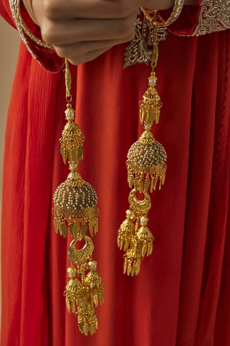 Shop_Vivinia By Vidhi Mehra_Gold Plated Designer Kaleeras With Kundan And Polki _Online_at_Aza_Fashions