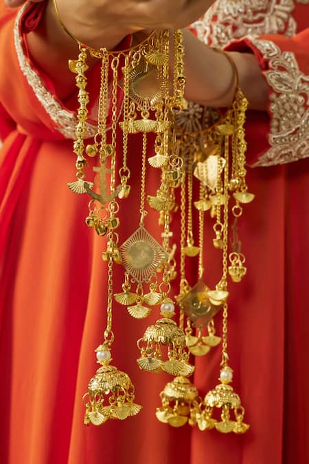 Buy_Vivinia By Vidhi Mehra_Gold Plated Kaleera Bangles With Charms _Online_at_Aza_Fashions