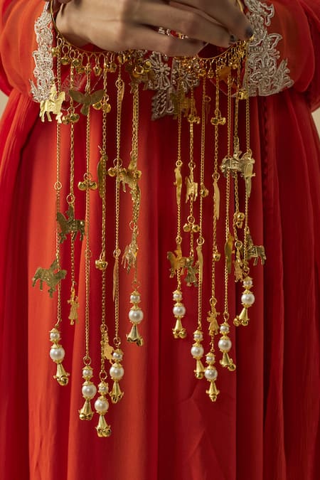 Buy_Vivinia By Vidhi Mehra_Gold Plated Pearls Adjustable Kaleera Bangles _Online_at_Aza_Fashions