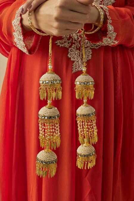 Shop Vivinia By Vidhi Mehra Gold Plated Pearls Designer Kundan Polki Kaleeras Online at Aza Fashions Shop_Vivinia By Vidhi Mehra_Gold Plated Pearls Designer Kundan Polki Kaleeras _Online_at_Aza_Fashions