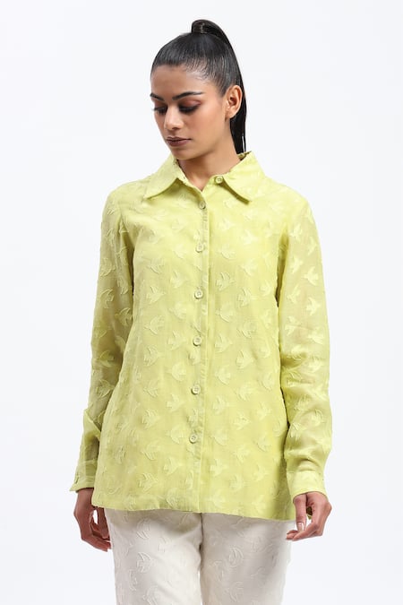ABRAHAM AND THAKORE Bird Cutwork Chanderi Shirt 