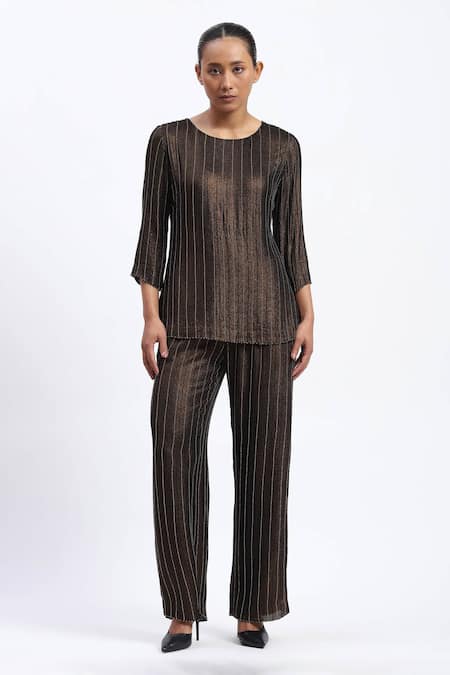 Buy Abraham And Thakore Gold Georgette Embroidery Round Neck Foil Beaded Top Buy_Abraham And Thakore_Gold Georgette Embroidery Round Neck Foil Beaded Top